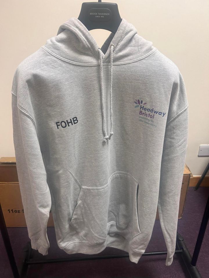 Front view of a "Friends of Headway Bristol (FOHB)" hoody